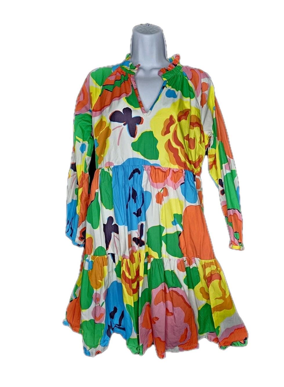 J. Crew Ratti Jardin Floral A Line Popover Dress Oversized Small Tiered Colorful